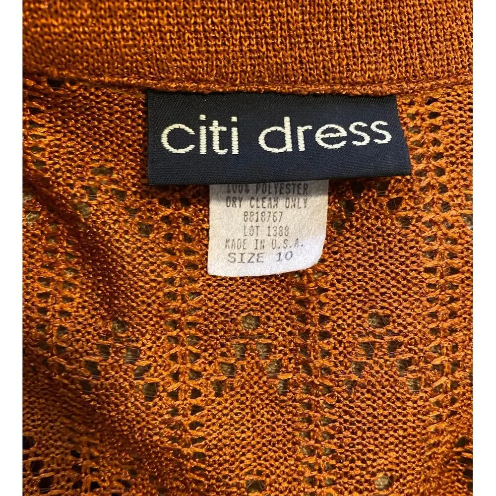 Citi‎ Dress Vintage 90s Burnt Orange Pointelle Knit Maxi Dress & Cardigan Set 10